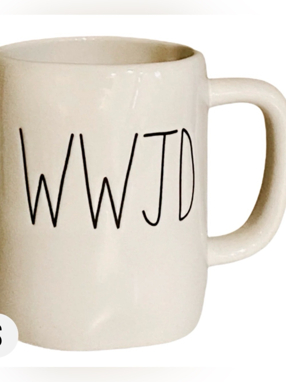 New Rae Dunn White Ceramic Coffee/Tea Mug/Cup Religious WWJD What Would Jesus Do